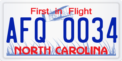 NC license plate AFQ0034