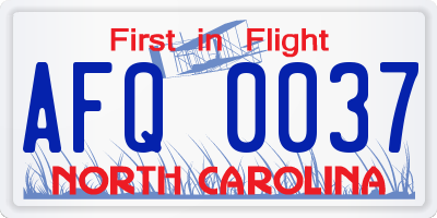NC license plate AFQ0037