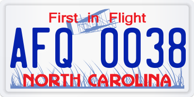 NC license plate AFQ0038