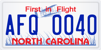 NC license plate AFQ0040
