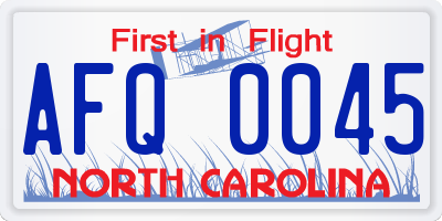 NC license plate AFQ0045