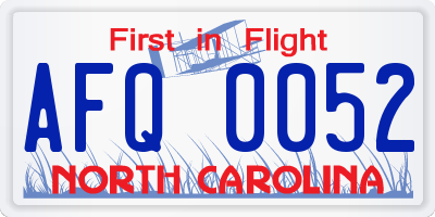 NC license plate AFQ0052
