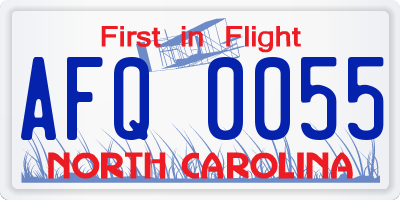 NC license plate AFQ0055