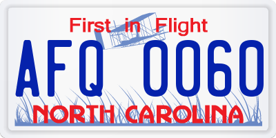 NC license plate AFQ0060