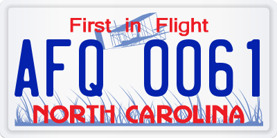NC license plate AFQ0061