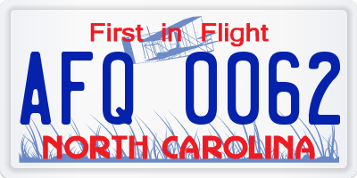 NC license plate AFQ0062