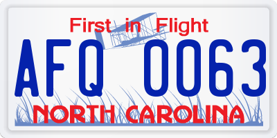 NC license plate AFQ0063