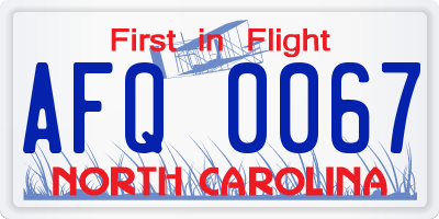 NC license plate AFQ0067