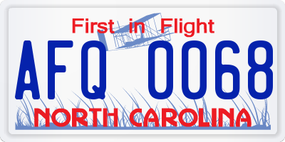 NC license plate AFQ0068