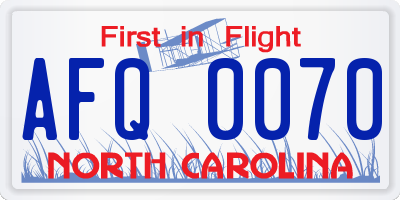NC license plate AFQ0070