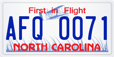 NC license plate AFQ0071