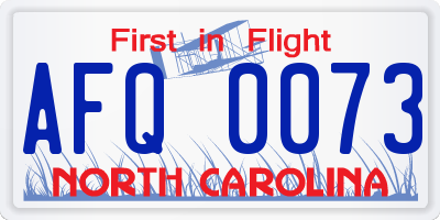 NC license plate AFQ0073