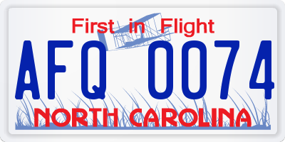 NC license plate AFQ0074