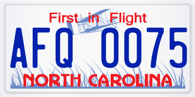NC license plate AFQ0075
