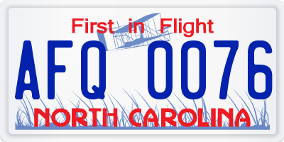 NC license plate AFQ0076