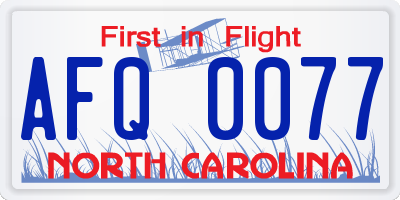 NC license plate AFQ0077