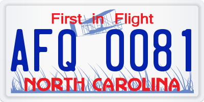 NC license plate AFQ0081