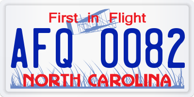 NC license plate AFQ0082