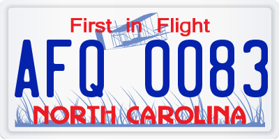NC license plate AFQ0083