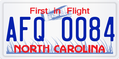 NC license plate AFQ0084