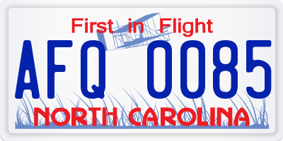 NC license plate AFQ0085