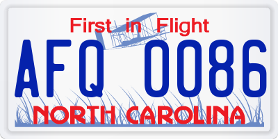 NC license plate AFQ0086