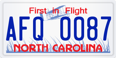 NC license plate AFQ0087