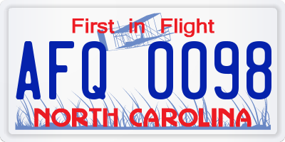 NC license plate AFQ0098