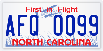 NC license plate AFQ0099