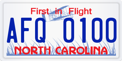 NC license plate AFQ0100