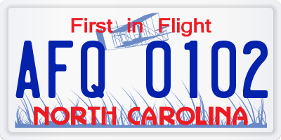 NC license plate AFQ0102