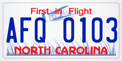 NC license plate AFQ0103