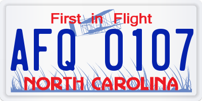 NC license plate AFQ0107