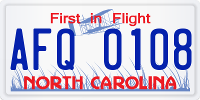 NC license plate AFQ0108