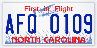 NC license plate AFQ0109