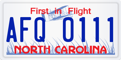 NC license plate AFQ0111