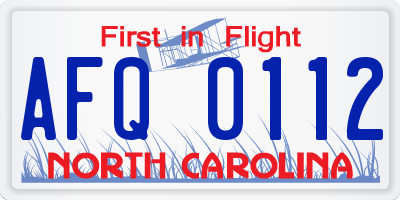 NC license plate AFQ0112