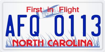 NC license plate AFQ0113
