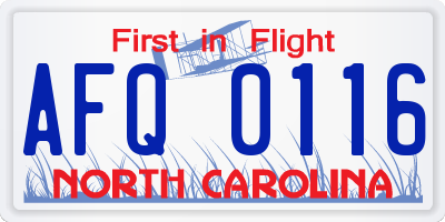 NC license plate AFQ0116