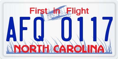 NC license plate AFQ0117