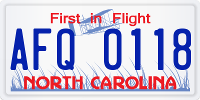 NC license plate AFQ0118