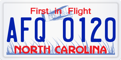 NC license plate AFQ0120