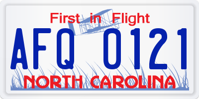 NC license plate AFQ0121
