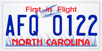 NC license plate AFQ0122