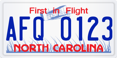 NC license plate AFQ0123