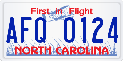NC license plate AFQ0124