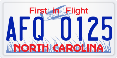 NC license plate AFQ0125