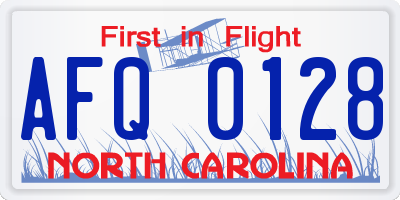 NC license plate AFQ0128