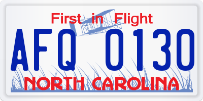 NC license plate AFQ0130