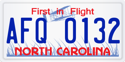 NC license plate AFQ0132